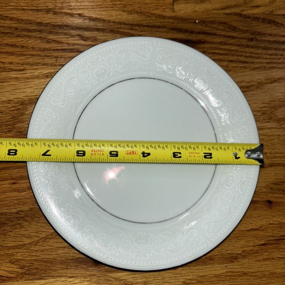 Crown Ming Fine China Jian Xiang Lace Embossed Salad Plate Silver Rim Set of 2 - Picture 7 of 7